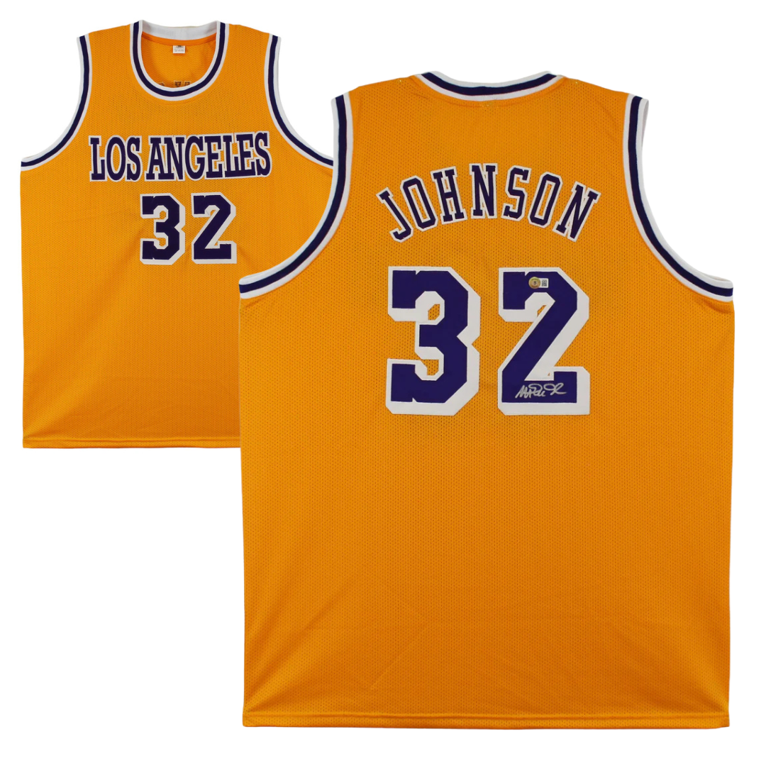 Magic Johnson Signed Los Angeles Lakers Basketball Jersey with Beckett Witness